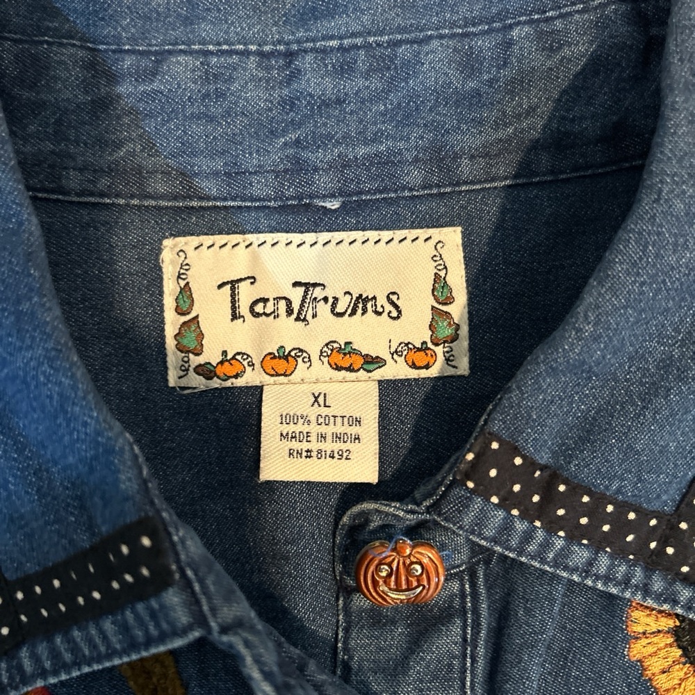 Tantrums Blue Denim Shirt with Halloween Accents - Picture 3 of 6